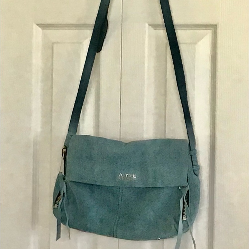 Aimee Kestenberg Blue Denim Leather Foldover Crossbody Bag